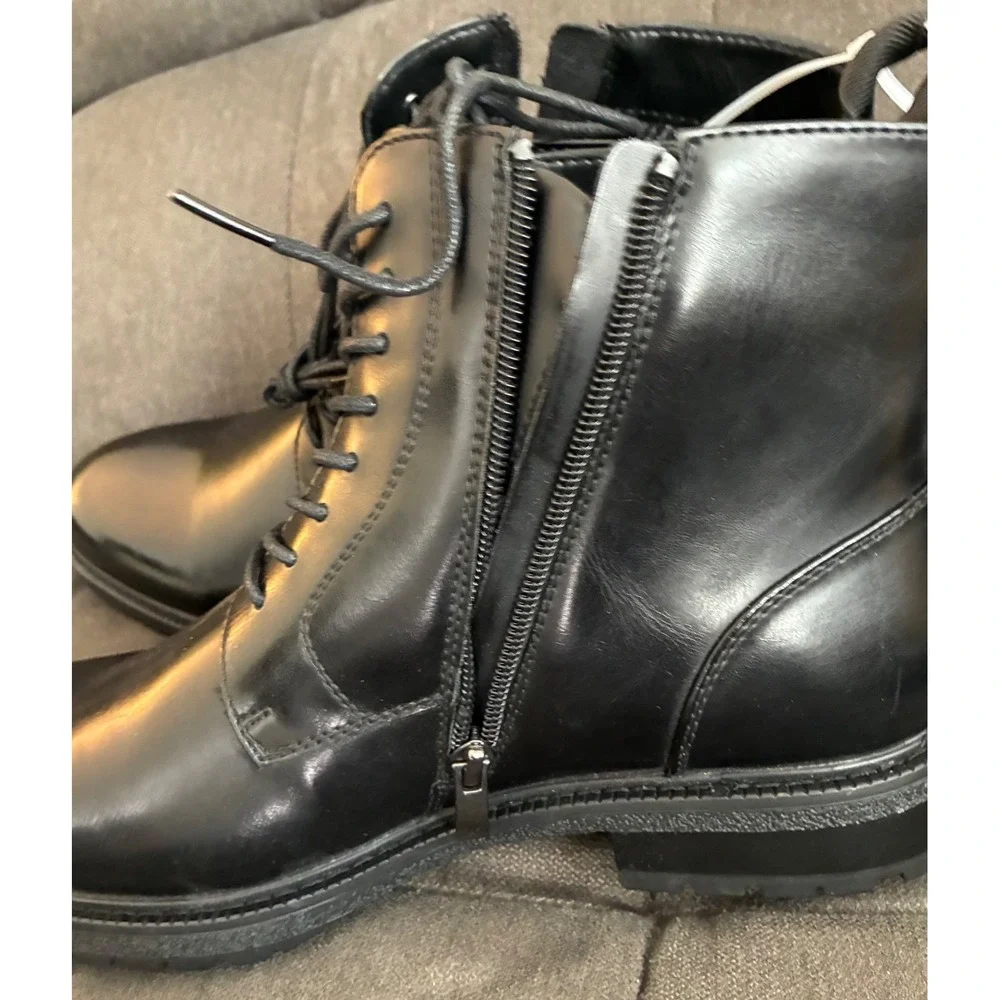 Madden Combat Boots Mens 10 Black Side Zip Lace Up Lug Sole Ankle Boots